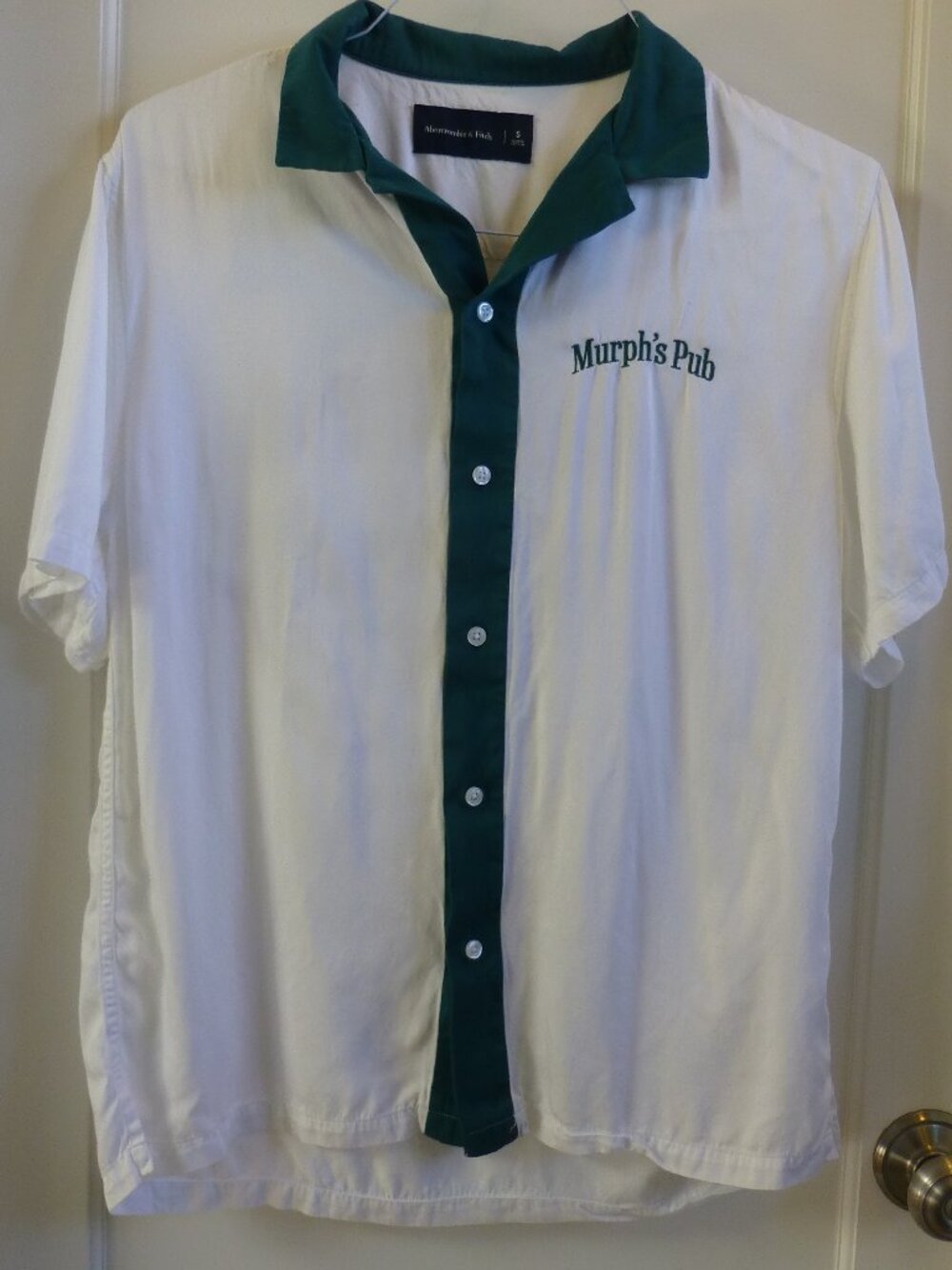 Abercrombie & Fitch short sleeve bowling shirt with back print in green size S